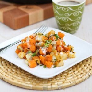 Sweet Potato & Endive Hash Recipe with Sriracha Buttermilk Sauce