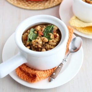 Barley Stew Recipe with Caramelized Onions, White Beans & Spinach