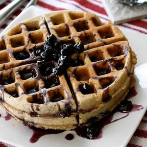 Whole Wheat Waffles with Blueberry Maple Syrup