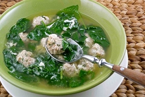 Italian Wedding Soup (with Turkey & Italian Sausage Meatballs, & Spinach) Recipe