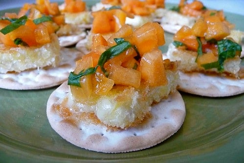Pan-Fried Brie Cheese with Persimmon Salsa Canapes Recipe