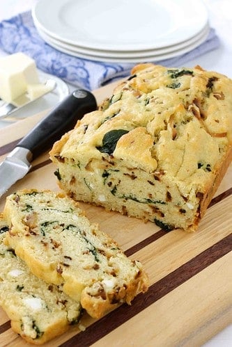 Caramelized Onion & Spinach Olive Oil Quick Bread Recipe | cookincanuck.com