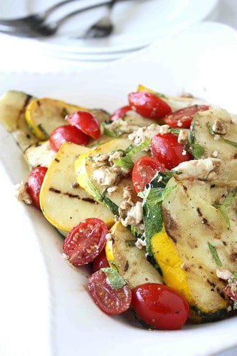 Grilled Pattpan (or Summer) Squash, Tomato & Feta Cheese Salad Recipe