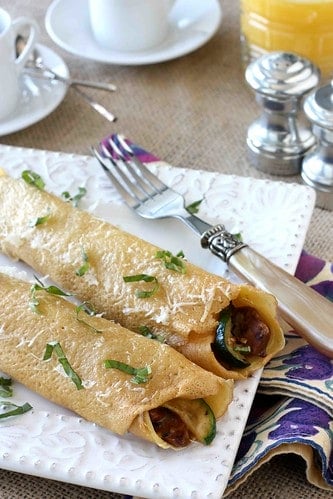 Baked Crepes with Sun-Dried Tomato Sausage, Zucchini & Mascarpone Cheese Recipe