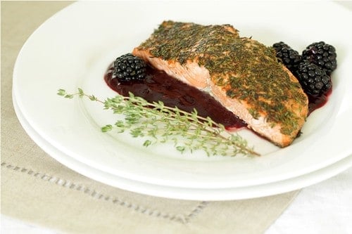 Thyme Encrusted Salmon with Blackberry Gastrique Recipe