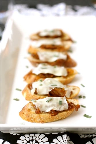 A little sweet, a little savory - these crostini with caramelized onions and melted cheese are the perfect comfort food appetizers.