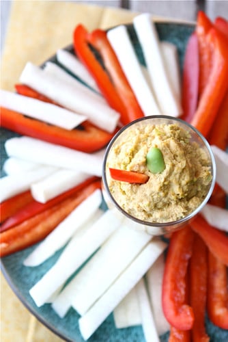 Healthy snack recipe! Keep this edamame dip on hand for when you get the afternoon munchies. Dip in raw veggies or spread it on warm pita bread. #healthydips #healthysnacks #edamame