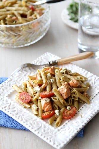 Whole-Wheat-Pasta-Salad-Recipe-with-Salmon-Tomatoes-&-Herb-Dressing-Cookin-Canuck