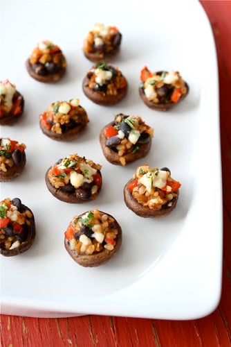 Southwestern Stuffed Mushrooms Recipe with Black Beans, Brown Rice & Red Pepper