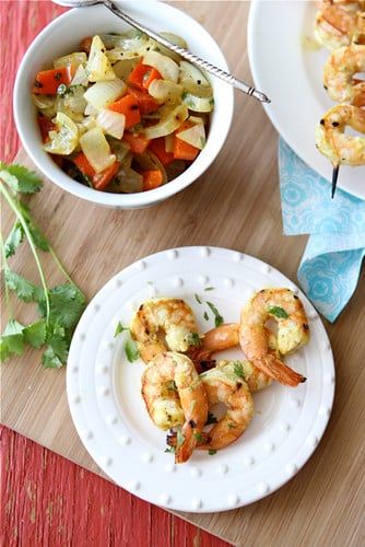 Grilled Curry Shrimp Skewers with Grilled Onions & Red Pepper Recipe