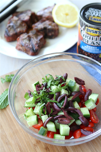Greek Grilled Lamb Chops Recipe with Tomato, Cucumber & Kalamata Olive Salad