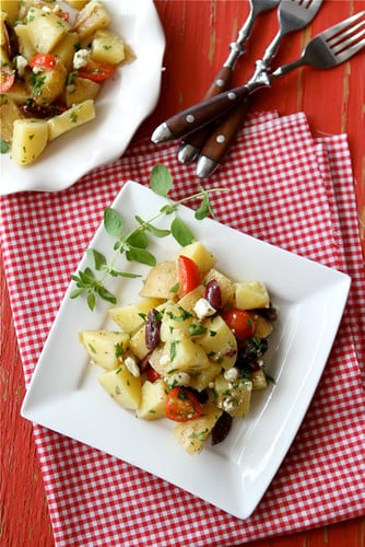 Greek Potato Salad Recipe with Feta Cheese, Kalamata Olives & Oregano Dressing