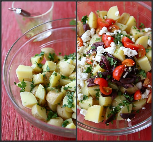 Greek Potato Salad Recipe with Feta Cheese, Kalamata Olives & Oregano Dressing