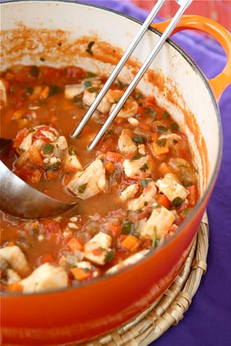 Fisherman's Soup Recipe with Tilapia, Shrimp, Tomatoes and Capers...Richly flavored and healthy soup! 238 calories and 1 Weight Watchers Freestyle SP #cleaneating #weightwatchers