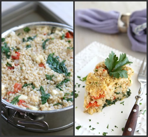 Savory Rice & Cheese Cake Recipe with Spinach & Roasted Red Peppers by @CookinCanuck