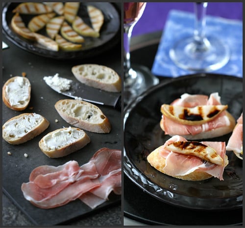 Grilled Pear, Goat Cheese & Prosciutto Crostini Recipe by Cookin' Canuck