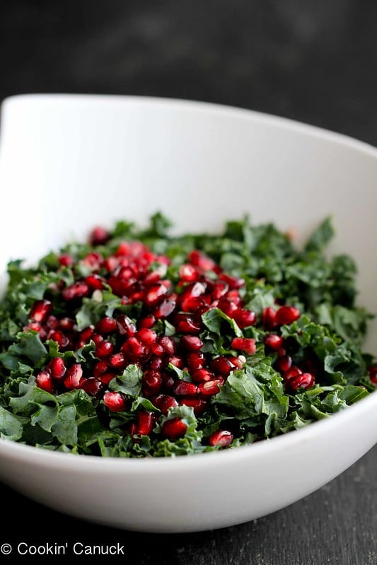 Chopped Kale Salad Recipe with Pomegranate & Avocado by Cookin' Canuck