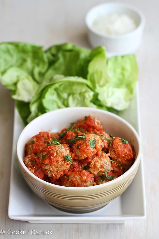 Baked Turkey, Quinoa and Zucchini Meatballs Recipe in Lettuce Wraps...174 calories and 4 Weight Watchers PP | cookincanuck.com #healthy #dinner