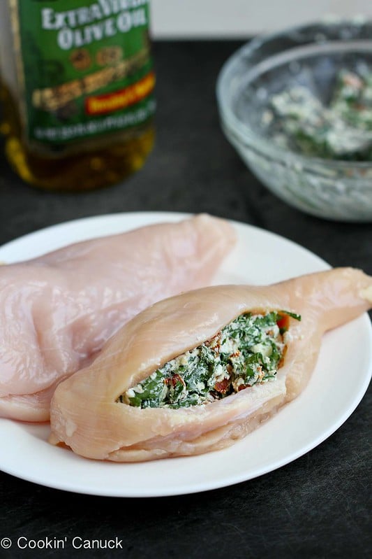 Stuffed Chicken Breast Recipe with Goat Cheese, Sun-Dried Tomatoes & Spinach #recipe #chicken