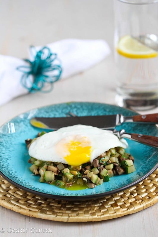 Quick Mushroom, Zucchini & Thyme Sauté with Fried Egg Recipe #vegetarian #healthy #recipe