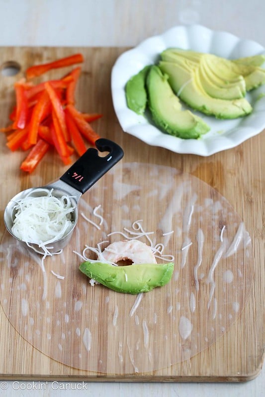 Shrimp, California Avocado & Rice Noodle Spring Rolls Recipe | cookincanuck.com #recipe #avocado