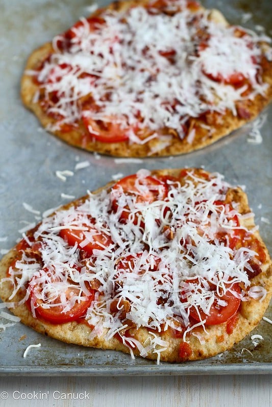 BLT Naan Pizza Recipe with Bacon, Arugula & Tomato | cookincanuck.com #recipe