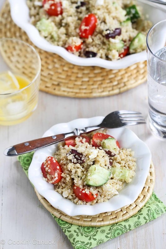 Quinoa Greek Salad Recipe with Tomatoes, Cucumber & Feta | cookincanuck.com #recipe #quinoa