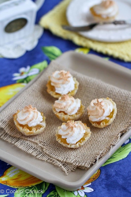 Mini Lemon Meringue Pie Fillo Tartlet Recipe...51 calories and 1 Weight Watchers PP | cookincanuck.com #dessert