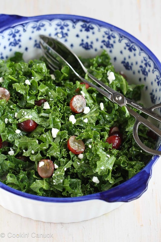Chopped Kale Salad Recipe with Grapes & Feta Cheese | cookincanuck.com #recipe #salad #vegetarian