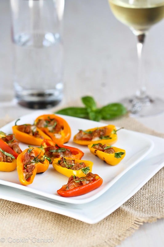 Mini Grilled Stuffed Peppers Recipe with Sausage & Basil | cookincanuck.com #recipe #grilled #appetizer