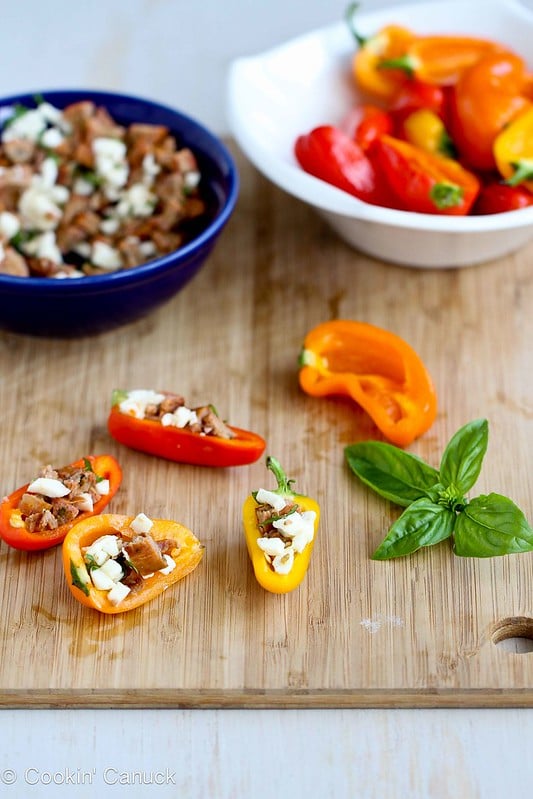 Mini Grilled Stuffed Peppers Recipe with Sausage & Basil | cookincanuck.com #recipe #grilled #appetizer