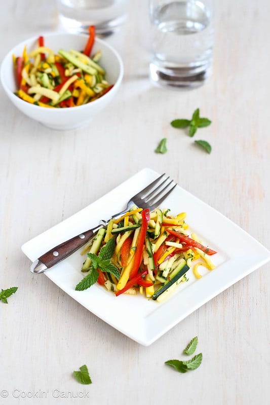 Tricolor Thai Salad Recipe with Zucchini & Yellow Squash | cookincanuck.com #recipe #salad #Thai