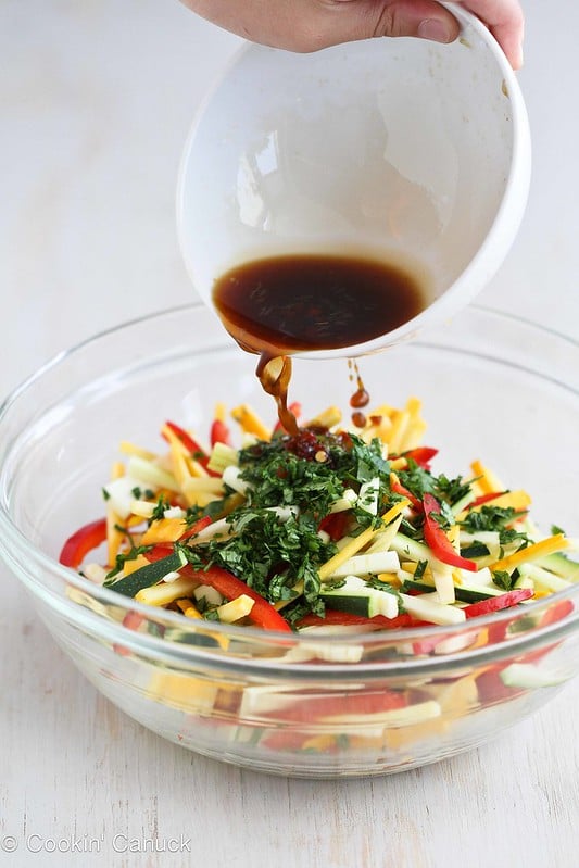 Tricolor Thai Salad Recipe with Zucchini & Yellow Squash | cookincanuck.com #recipe #salad #Thai