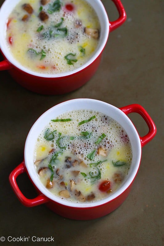 Make-Ahead Baked Egg Recipe with Turkey Sausage, Mushrooms & Tomatoes | cookincanuck.com #recipe #breakfast #eggrecipe