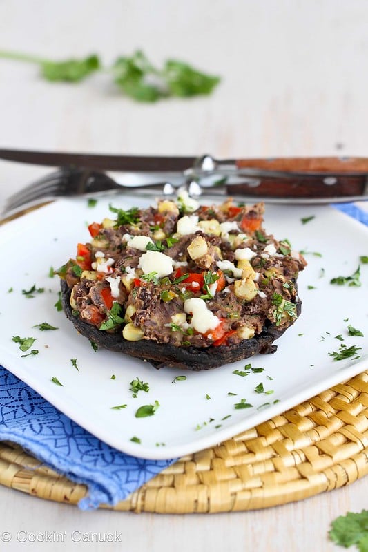 Southwestern Stuffed Portobello Mushroom Recipe with Cumin Black Beans {Vegetarian} | cookincanuck.com #vegetarian #recipe #cleaneating