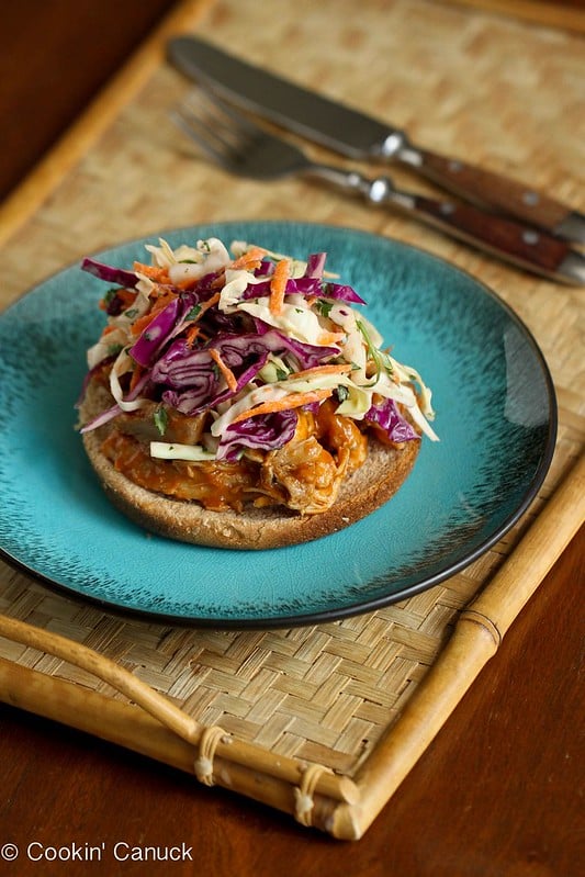 Slow Cooker Shredded Barbecue Chicken Recipe with Kefir Cilantro Slaw | cookincanuck.com #chicken #slowcooker