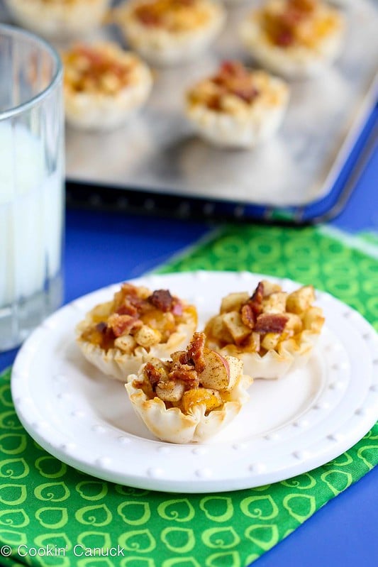 Mini Apple, Cheddar & Bacon Fillo Snack Tart Recipe | cookincanuck.com #recipe #snack #bacon