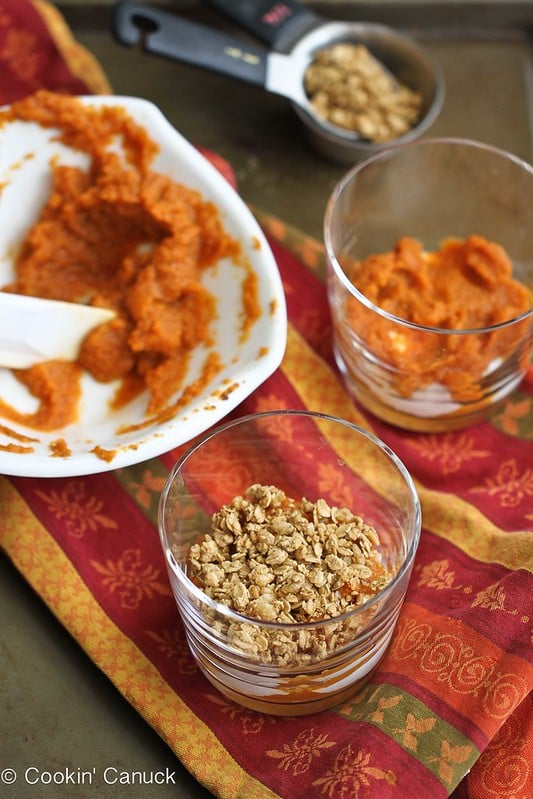Healthy Spiced Pumpkin, Yogurt & Granola Parfait Recipe | cookincanuck.com #pumpkin #yogurt