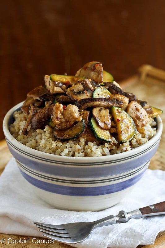 Chicken Hoisin Rice Bowl Recipe with Mushrooms & Zucchini | cookincanuck.com #chicken