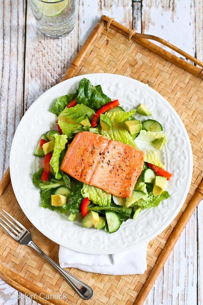 Salmon and Avocado Salad Recipe with Miso Lime Dressing...278 calories and 8 Weight Watchers PP