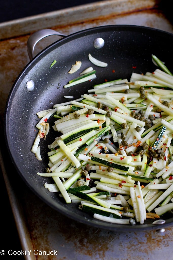 Zucchini, Capers & Garlic Whole Wheat Pasta Recipe | cookincanuck.com #cleaneating #vegetarian