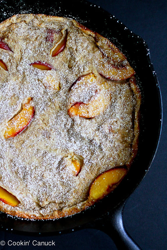 Baked Whole Wheat Peach Pancake...Capture the flavor of summer in this easy brunch recipe. | cookincanuck.com #healthy #vegetarian