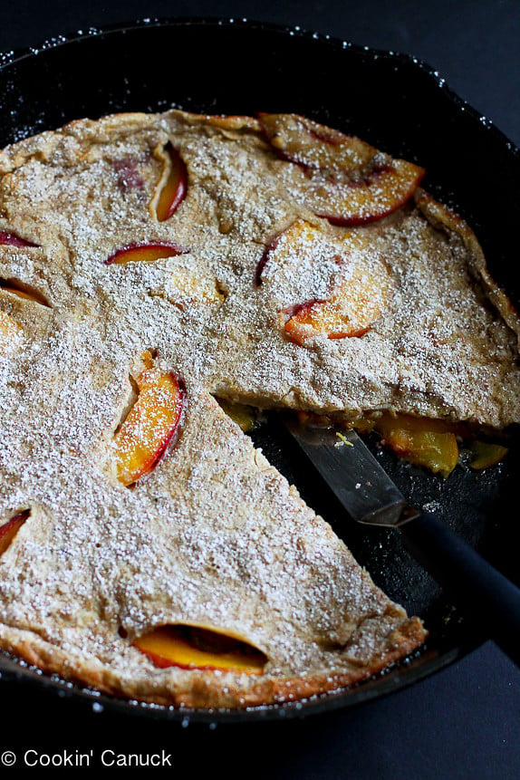 Baked Whole Wheat Peach Pancake...Capture the flavor of summer in this easy brunch recipe. | cookincanuck.com #healthy #vegetarian
