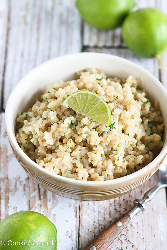 Easy Cilantro Lime Brown Rice...Tuck this into burritos or serve it as a side dish. Fantastic flavor! | cookincanuck.com #glutenfree #vegan #vegetarian