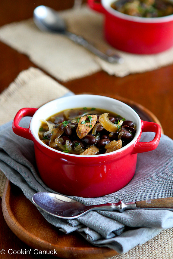 Light Sausage, Caramelized Onion & Bean Soup...A rich, hearty soup that's good for you. | cookincanuck.com #recipe