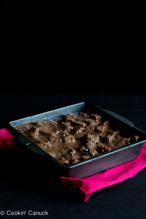 Light Chocolate Avocado Bread Pudding with Maple Rum Sauce...A heavenly dessert with healthy fats! | cookincanuck.com #recipe