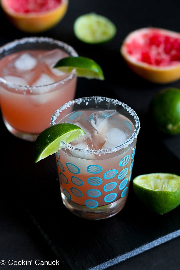 Pink Grapefruit Margarita Recipe...A fantastic cocktail made with fresh juice. 266 calories and 4 Weight Watcher PP | cookincanuck.com