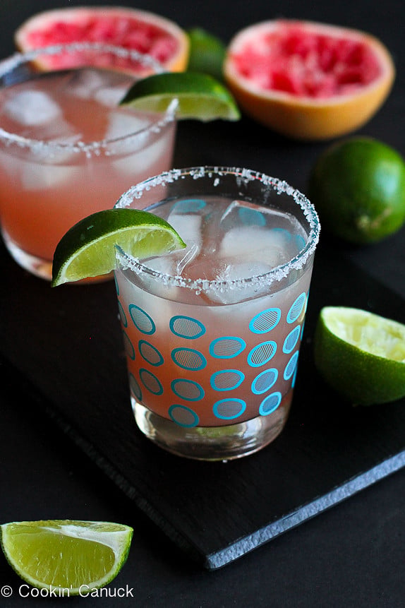 Pink Grapefruit Margarita Recipe...A fantastic cocktail made with fresh juice. 266 calories and 4 Weight Watcher PP | cookincanuck.com