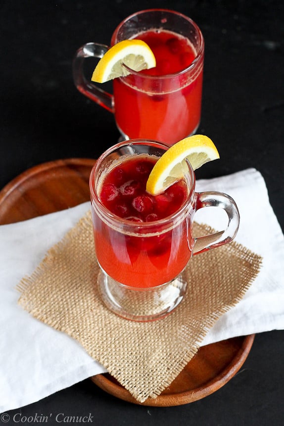 Hot Cranberry and Whiskey Lemonade...This cocktail will warm you from the inside out! | cookincanuck.com