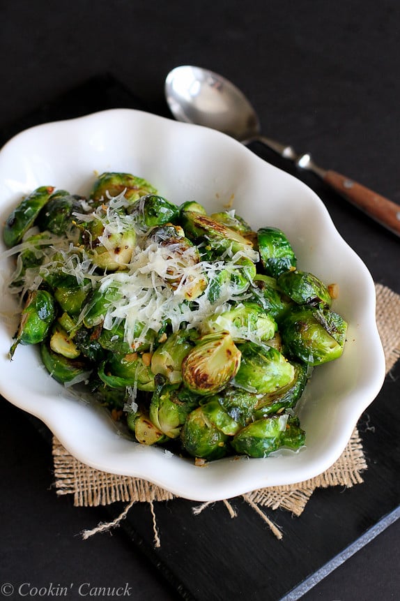 Sautéed Lemon & Garlic Brussels Sprouts Recipe...An easy, delicious side dish! | cookincanuck.com #healthy